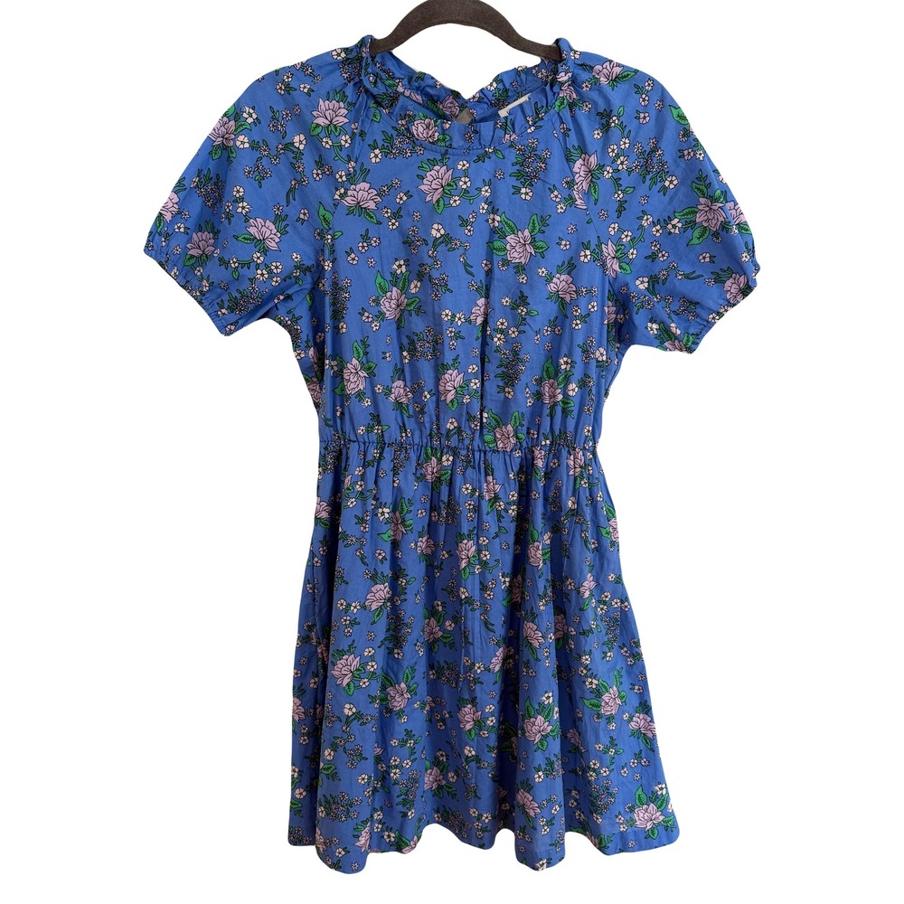 J Crew Blue Floral Prairie Mini Dress Puff Sleeve Smocked Waist Size 4